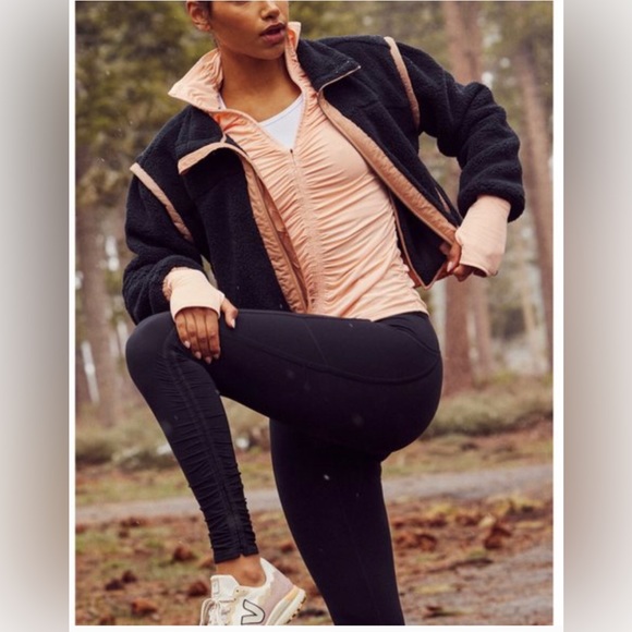 NWT Free People FP Movement Courtside Fleece Jacket in Black & Peach Bark Combo - Picture 6 of 14